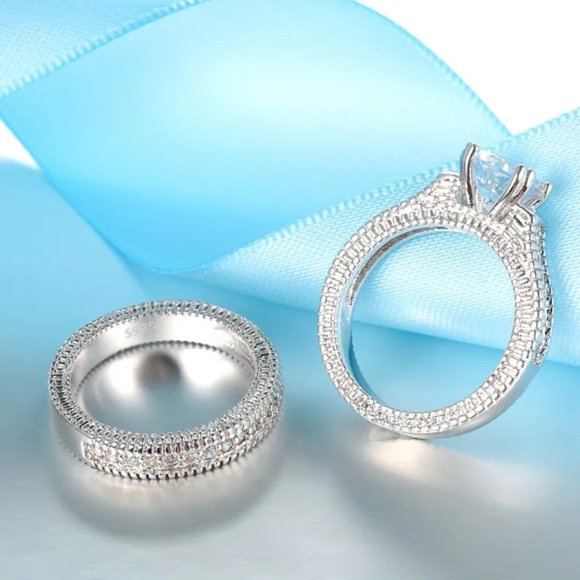 Gorgeous  2pc. Bridal Wedding set. Stamped Solid .925 Sterling Silver - Picture 4 of 6